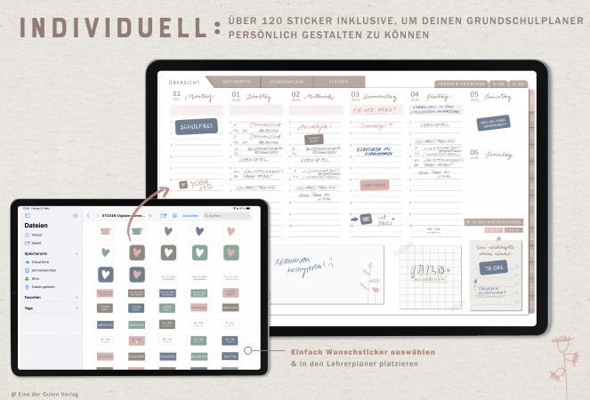Download Lehrerkalender für Schuljahr 2023 2024 mit Sticker, individuell gestaltbar, mit Stundenplan, Klassenlisten, u.v.m.